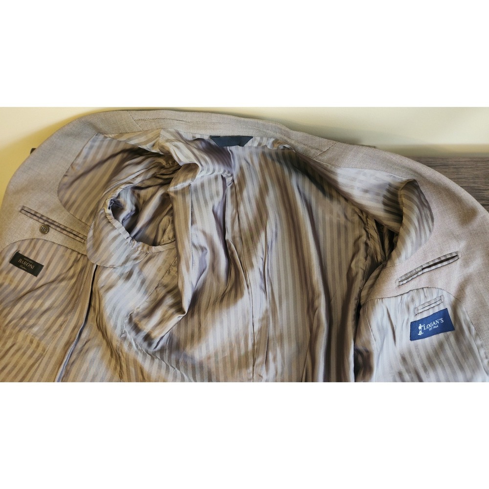 Baroni Super 150s Tan Brown Micro Pattern Suit 44S Jacket 40X26 Pants 100% Wool - Picture 12 of 16